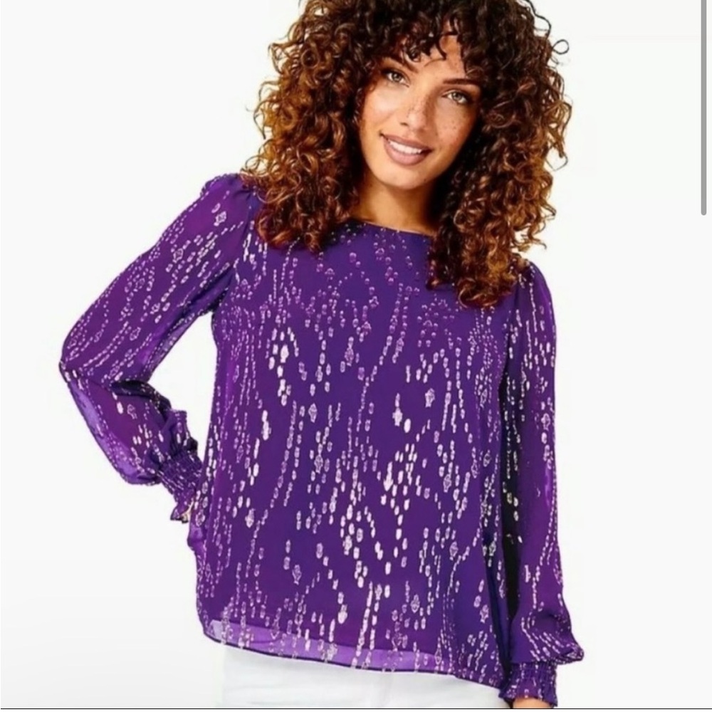 Lilly Pulitzer IDINA SILK TOP Size: XS Lilly Purple Berry